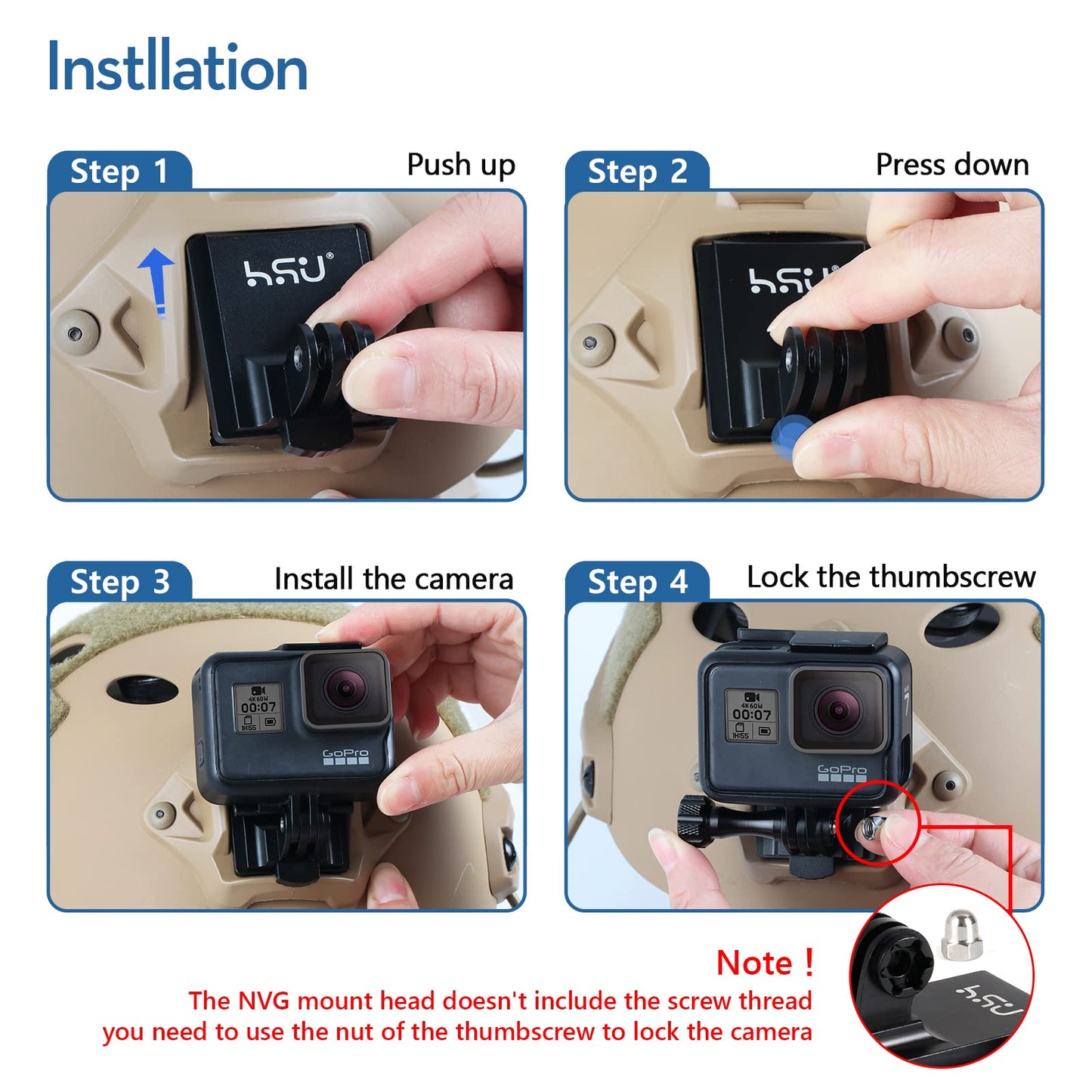 HSU Aluminum NVG Helmet Mount with Aluminum Thumbscrew for GoPro
