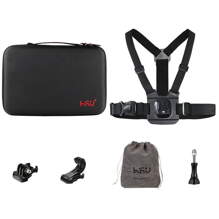 HSU Large Carrying Case & Chest Strap Harness Body Mount for GoPro